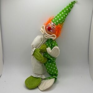 Vintage‎ 1969 Annalee Mobilitee Clown Doll Orange Hair Green Polka Dot Outfit
